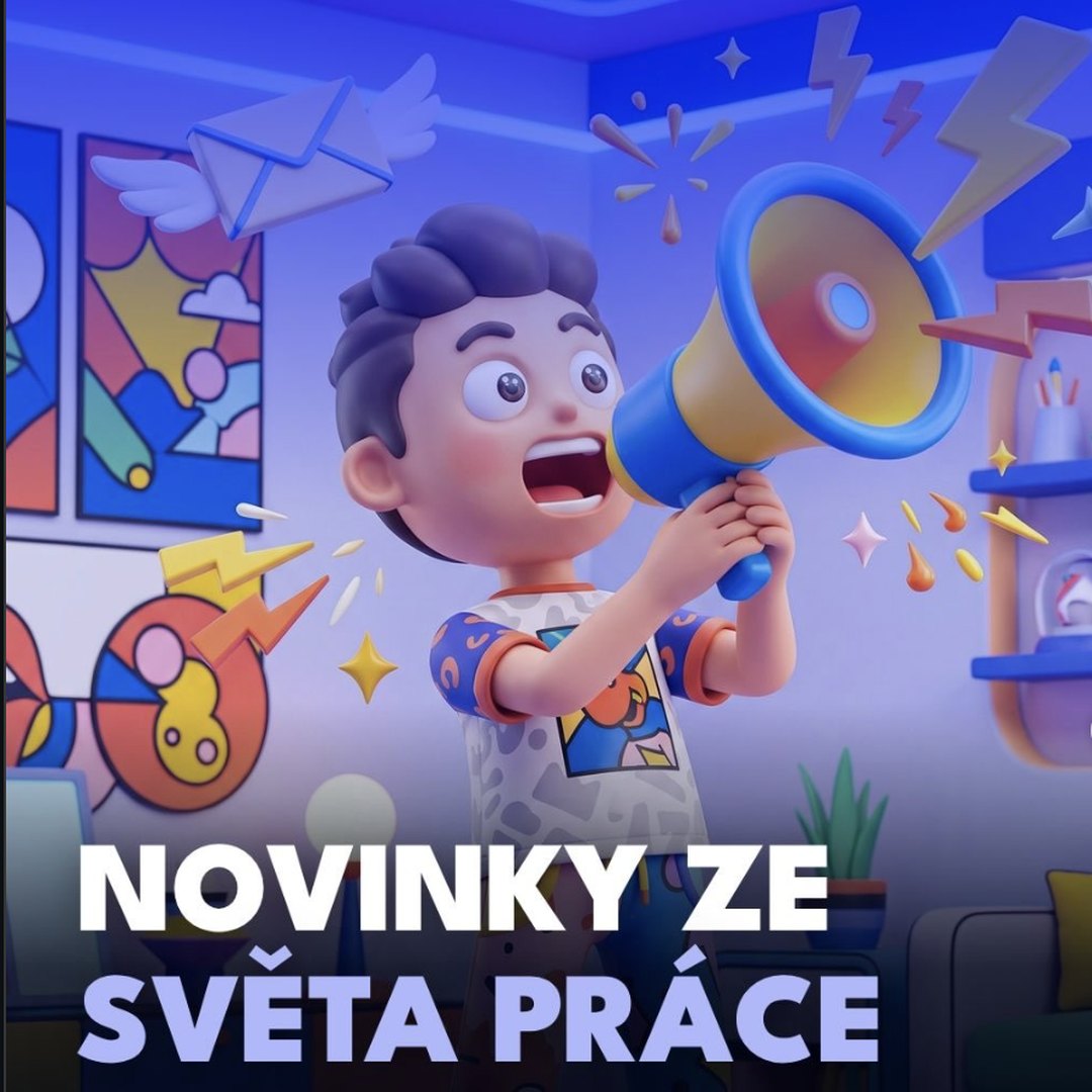 Novinky ze světa práce — postavička s megafonem
