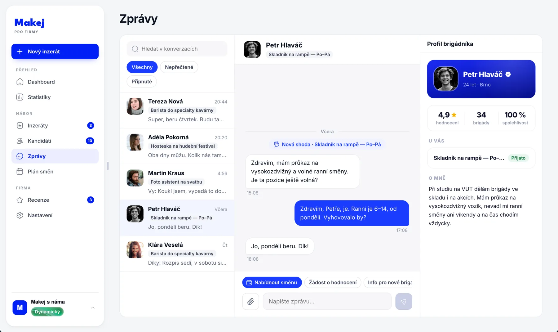 Chat se zájemci přímo v dashboardu